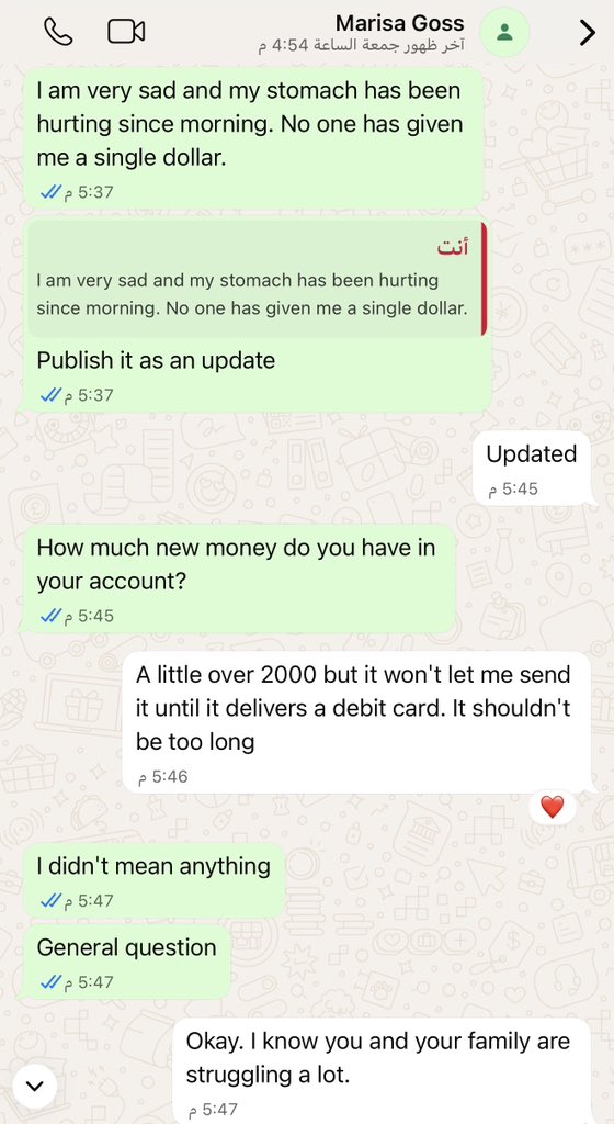 Dr_SaebGaza's tweet photo. Please help me.🙏🏻😭

I am trying to recover money that I was promised, but despite repeated attempts to contact Marisa Goss, I have not received my money and have been unable to resolve the situation.

If anyone knows her or can help me get in touch with her, please ask her to contact me and return the money she owes me.

Name: Marisa Goss
Phone: +1 (214) 680-5700

My family and I are going through extremely difficult circumstances, and this money was meant to help us survive. Every share and every effort to reach her could make a real difference.

Thank you to everyone who supports us by sharing this post or helping us make contact.💔