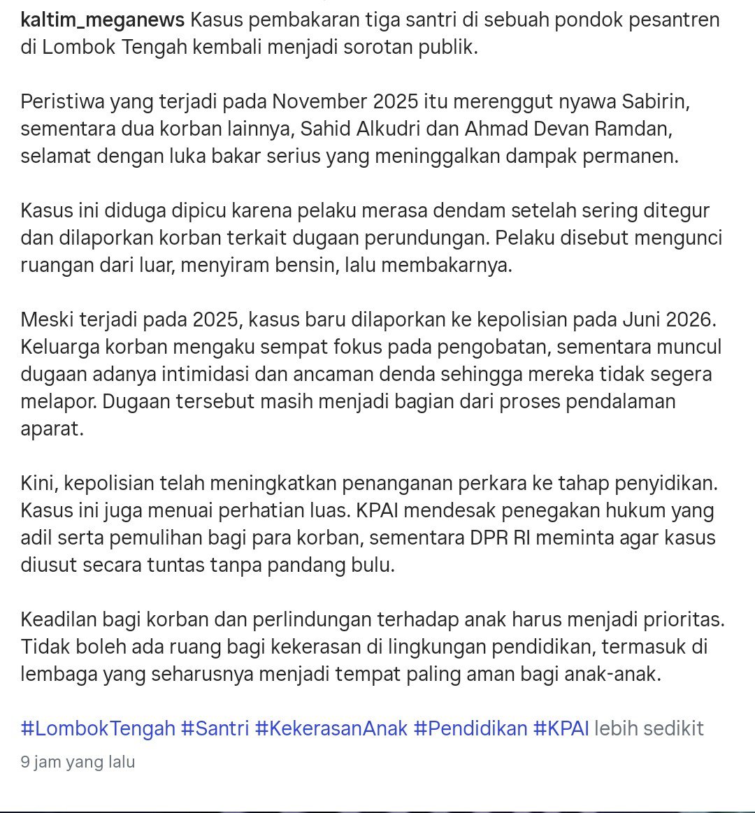 soraipena's tweet photo. gimana sama ini pak?

ini salah satu kasus yang menurutku harus terus dikawal. kejadiannya udah dari 2025, tapi baru ramai lagi sekarang setelah masuk tahap penyidikan.

1 orang meninggal dan kabarnya orang tua korban juga sempat kelimpungan cari biaya rumah sakit karena gak punya BPJS. bantu repost dan ramein biar kasusnya gak tenggelam, semoga korban dan keluarganya mendapat keadilan.