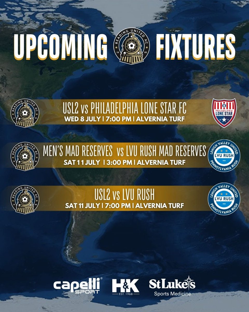ReadingUnited's tweet photo. One final week. Three matches.
One huge Saturday at home🔥
RUAC closes the season with...
⚽ Two USL2 fixtures
⚽ One Reserve fixture
Don't miss the final week of action.
#DefendThe610 #RUAC
#USL2 #Path2Pro https://t.co/6nJKE2VqPQ