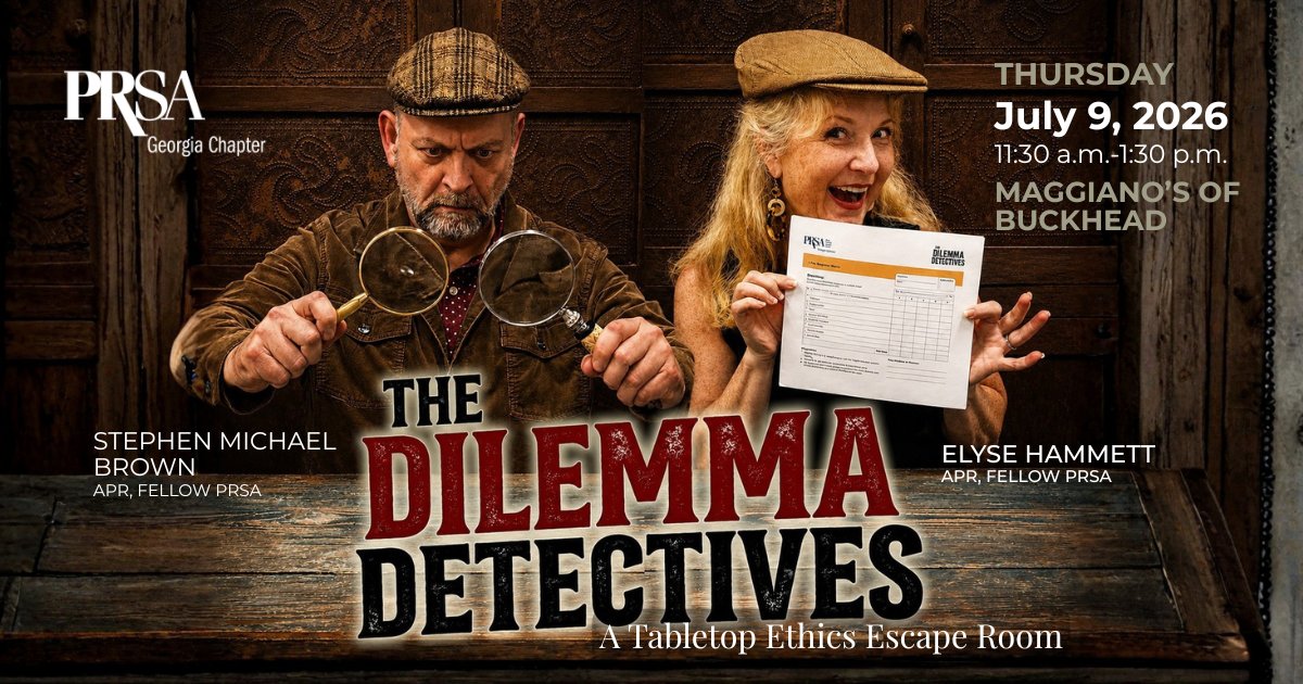 prsageorgia's tweet photo. 🚨 Final reminder! 🚨 Can you crack the case? 🕵️‍♀️

Join us July 9 for The Dilemma Detectives: A Tabletop Ethics Escape Room and put your PR ethics to the test through interactive, real-world scenarios.

🎟️ Register now before seats are gone! https://t.co/PR9sdw8AmT https://t.co/SpsckXGgo5