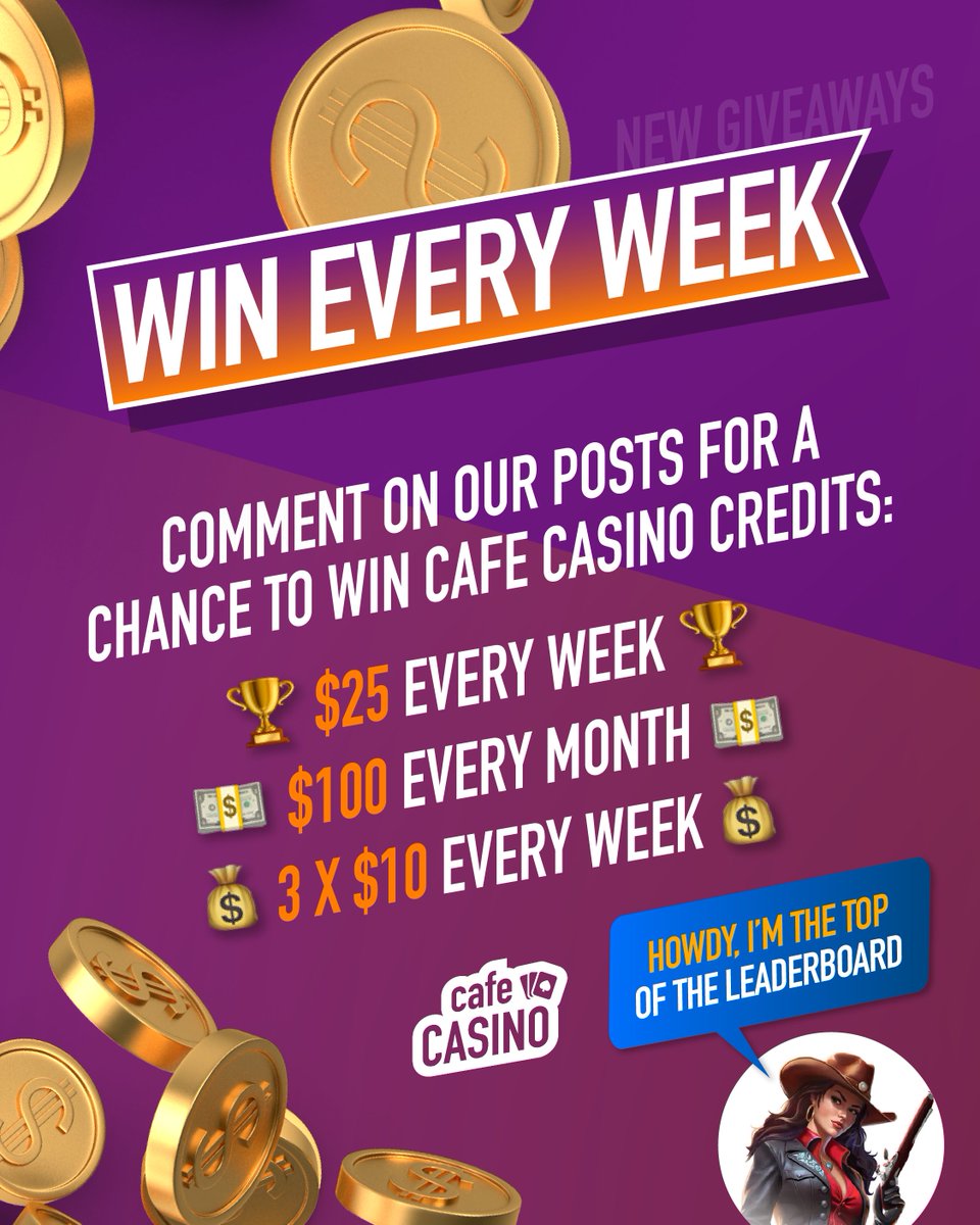 CafeCasinoLV's tweet photo. 🎉 NEW CAFE CASINO GIVEAWAYS 🎉

Here's how to win:

💰 $25 Weekly Giveaway
💰 3 Surprise $10 Winners Every Week (starting this Wednesday - 8th of July) 
🏆 $100 Monthly Grand Prize

Simply:
✅ Follow us
✅ Like our posts
✅ Comment on our content

New week starts every Monday at 10am EST. The first week is live now! 

Winners will be announced every Monday at 10am EST in a post shared by our account . 

The more you interact, the more chances you have to win.

Good luck! 🍀

Giveaway T&Cs - https://t.co/vNwYcjAhDn 

#giveaway #giveawayalert #wingiveaway #contest