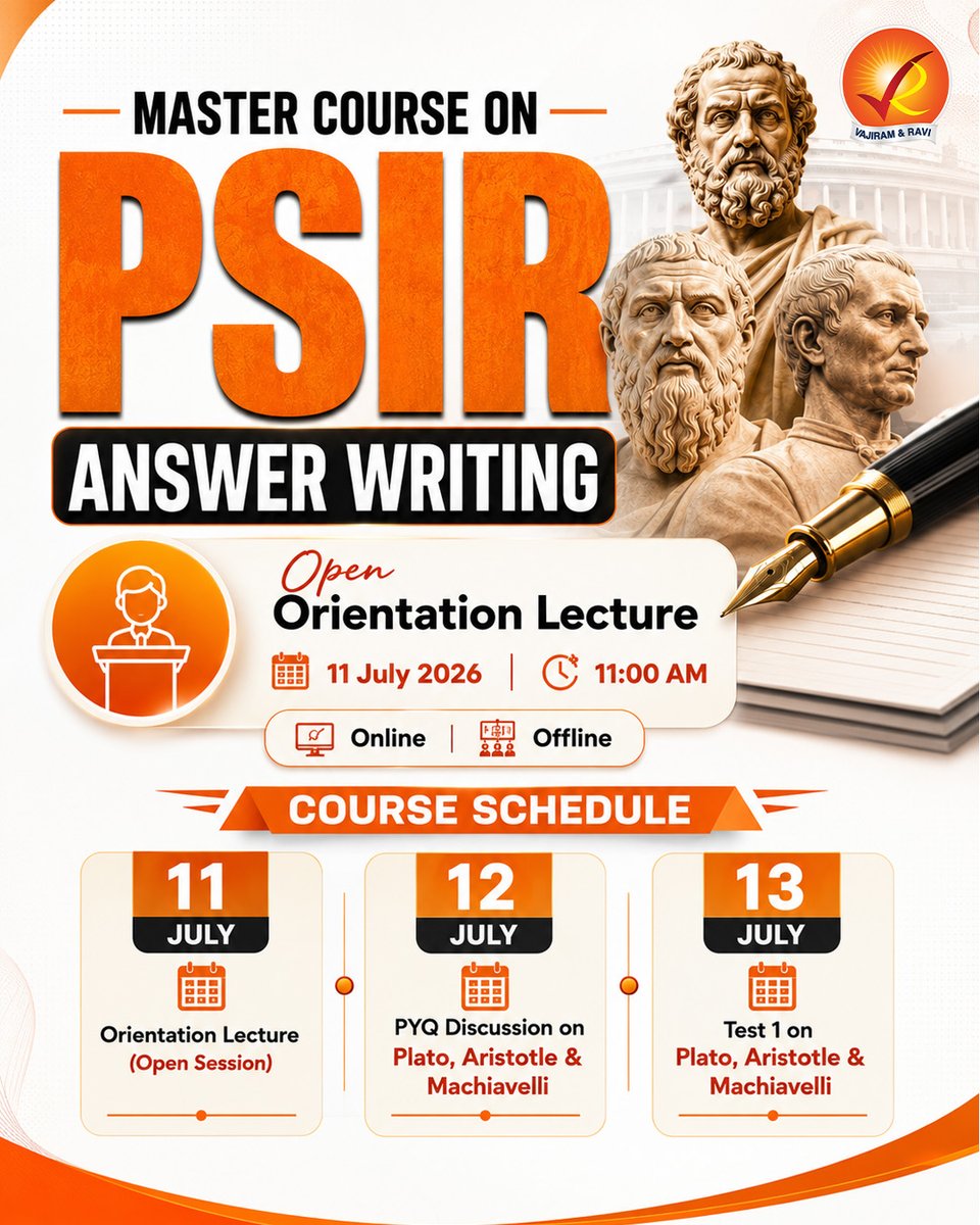VajiramRavi's tweet photo. Great answers are not written overnight. They are built through consistent practice, expert mentorship, and continuous evaluation.
To know more: https://t.co/hoajMTKh8K
#PSIR #PSIROptional #UPSC #UPSC2026 #UPSCMains #AnswerWriting #CivilServices #UPSCPreparation #PoliticalScience https://t.co/Kh6fdAZKho