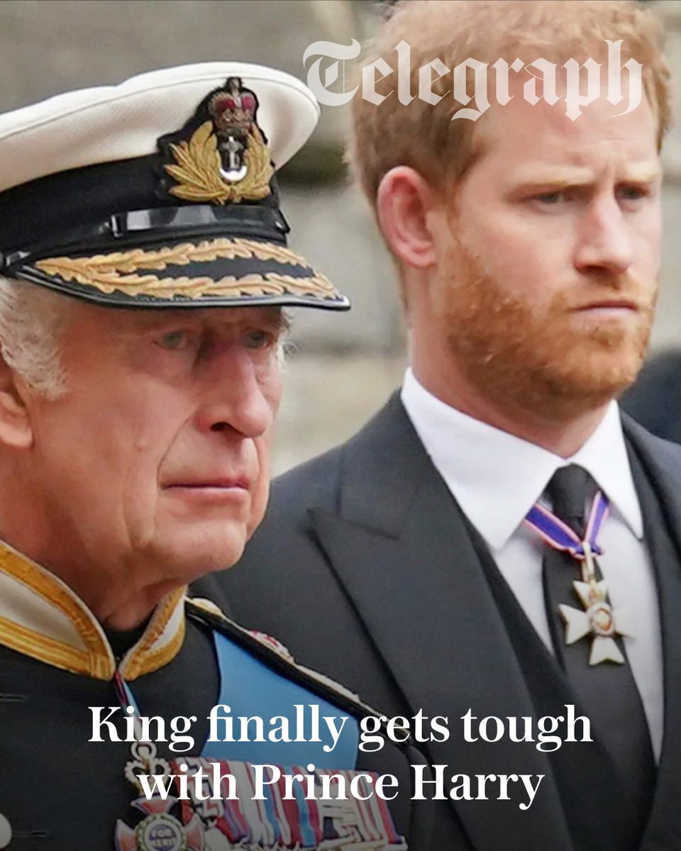 Telegraph's tweet photo. After weeks of changing plans and behind-the-scenes wrangling over a UK visit, King Charles has  given Prince Harry a 'sharp lesson to be learn publicly' over where he stays during his trip.

@Hannah_Furness explains ⤵️
https://t.co/WXtfAJrt1i https://t.co/FPspdC3xWB