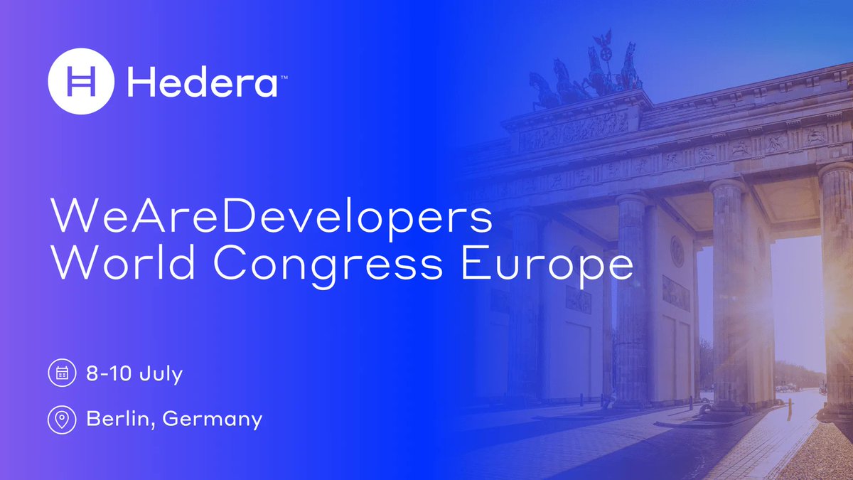 hedera's tweet photo. 🇩🇪 @WeAreDevs World Congress kicks off this week!

Meet the team behind Hedera at booth #2_69 in Hall 2.2 and grab some exclusive swag. 

Plus hear these @Hashgraph leaders speak across the event 🧵

See you in Berlin 👋 https://t.co/sB7Ay8rADP