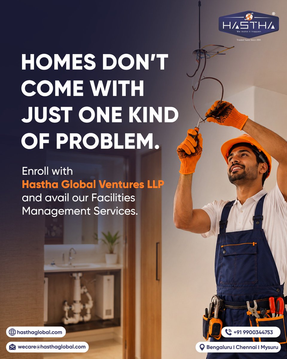 HasthaGlobal's tweet photo. Keeping a home in good shape takes timely attention and dependable support.
#HasthaGlobalVentures LLP helps you take care of everyday repair needs through #facilitiesmanagementservices designed for convenience and ease.
Get in touch with us to know more.
#LLP #ServiceProvider https://t.co/QC6rdsJbFk