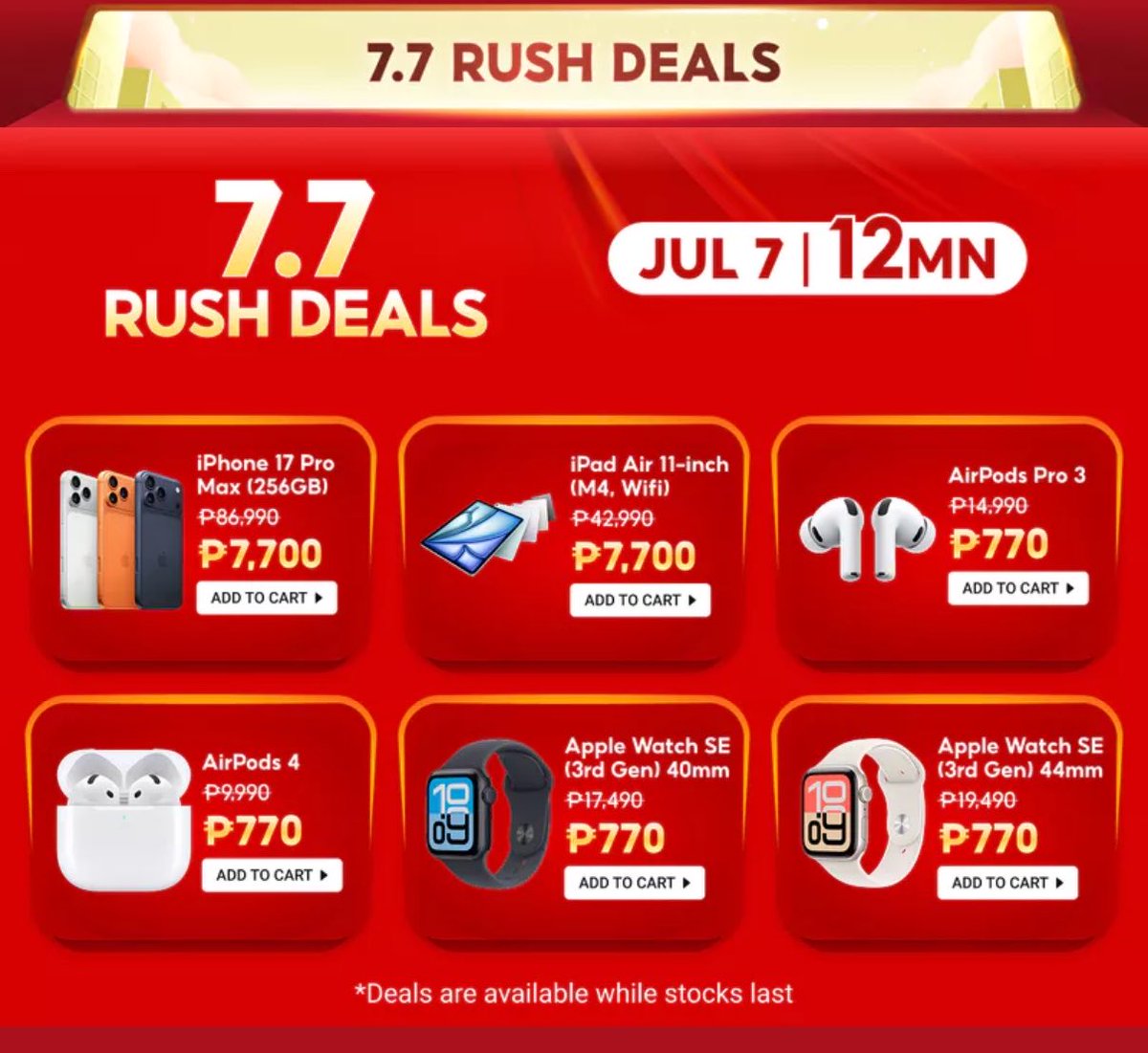 luccckycarteu's tweet photo. Add to cart na! Shopee 7.7 Rush Deals
iPhone 17PM - https://t.co/vR5PpM52xR
iPad Air - https://t.co/PUJ8iium99
Airpods Pro3 - https://t.co/Gn602Nf2ee
Airpods Pro4 - https://t.co/gS6FBHfMjv
Apple Watch - https://t.co/V0RwNv7yGD

wts lfb exo concert bts arirang chanyeol kai ticket https://t.co/4I5xkBLvj2