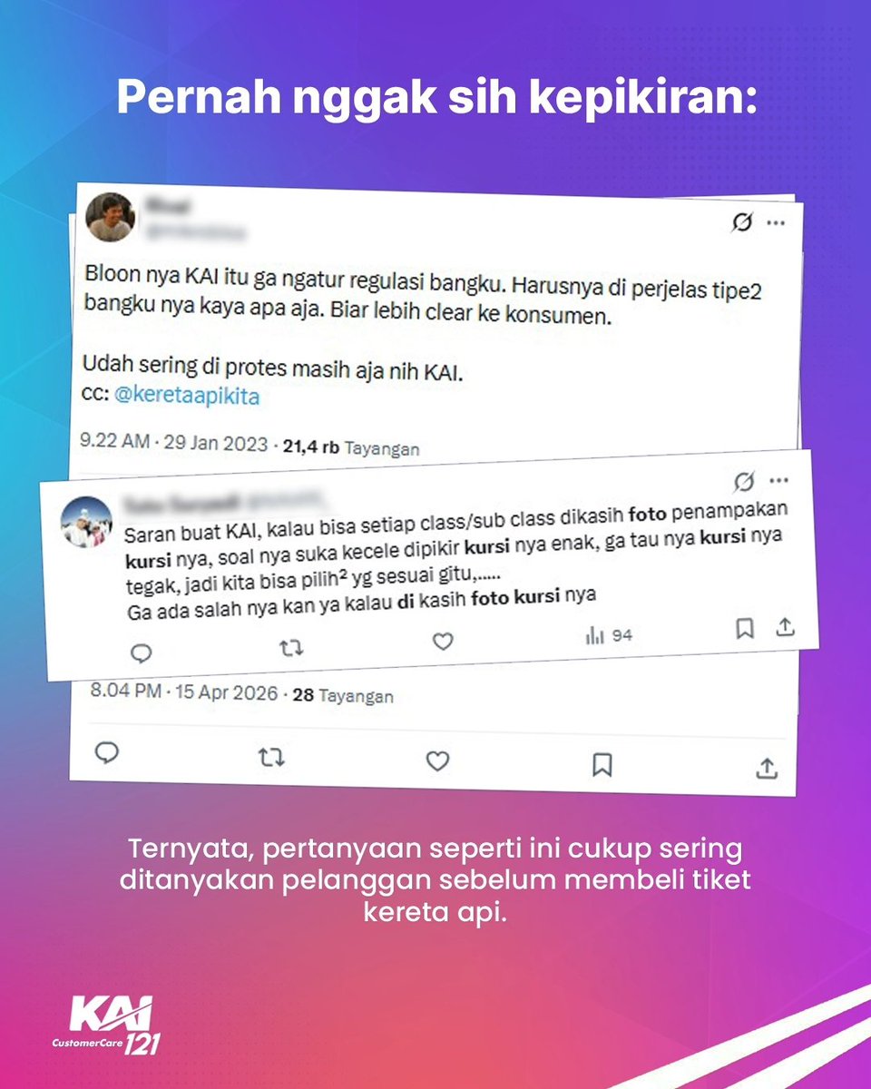 KAI121's tweet photo. 𝗠𝗮𝗸𝗶𝗻 𝗣𝗿𝗮𝗸𝘁𝗶𝘀 𝗱𝗲𝗻𝗴𝗮𝗻 𝗙𝗶𝘁𝘂𝗿 𝗕𝗮𝗿𝘂 𝗱𝗶 𝗔𝗰𝗰𝗲𝘀𝘀 𝗯𝘆 𝗞𝗔𝗜: 𝗧𝗿𝗮𝗶𝗻 𝗗𝗲𝘁𝗮𝗶𝗹𝘀! 🥳

Pernah bingung nebak "Kereta ini berhenti di mana saja?" atau "Kereta ini kursinya kaya gimana ya?" 🤔

Tenang, Guys! Sekarang, semua informasi itu bisa kamu cek lewat fitur terbaru Train Details di Access by KAI! ✨

#KAI121 
#AccessbyKAI 
#TrainDetails 
#AyoNaikKereta 
#KAISemakinMelayani