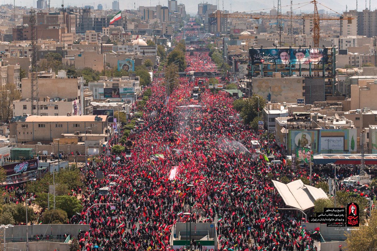 Khamenei_m's tweet photo. Scenes from the funeral procession of the martyred Leader of the Islamic Revolution and his martyred family members, with millions of mourners in attendance.

Tehran, July 6, 2026

#WeMustRise
#MartyrKhamenei https://t.co/MAR3njDCEg