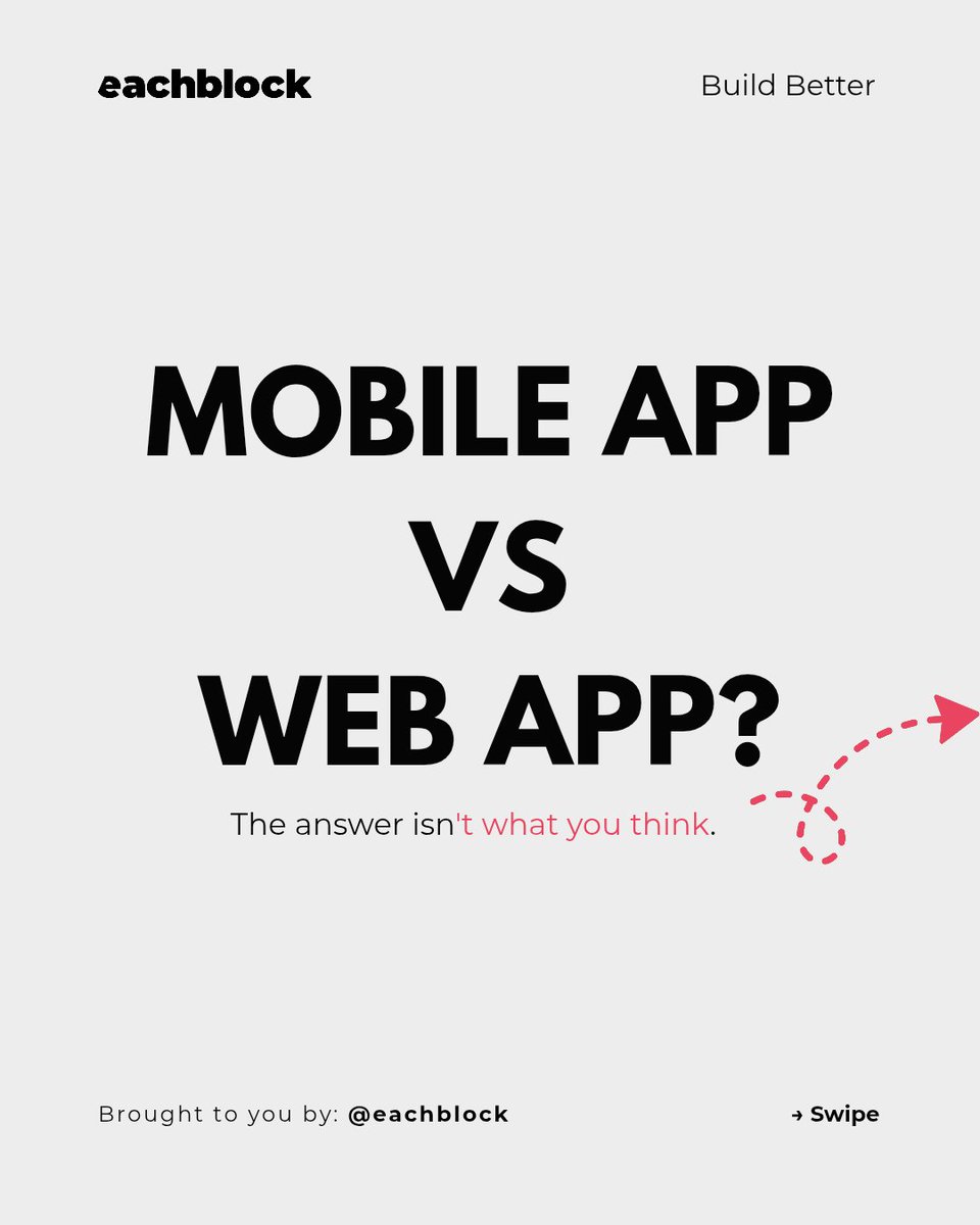 eachblock's tweet photo. Stop choosing between a web or mobile app based on tech. Base it on user behavior:
Occasional use? Web (zero friction).
Daily use + native features (GPS/offline)? Mobile.
Don't start with code. Start with people. 💻📱
#ProductStrategy #Startups https://t.co/w4GH7y9tAB