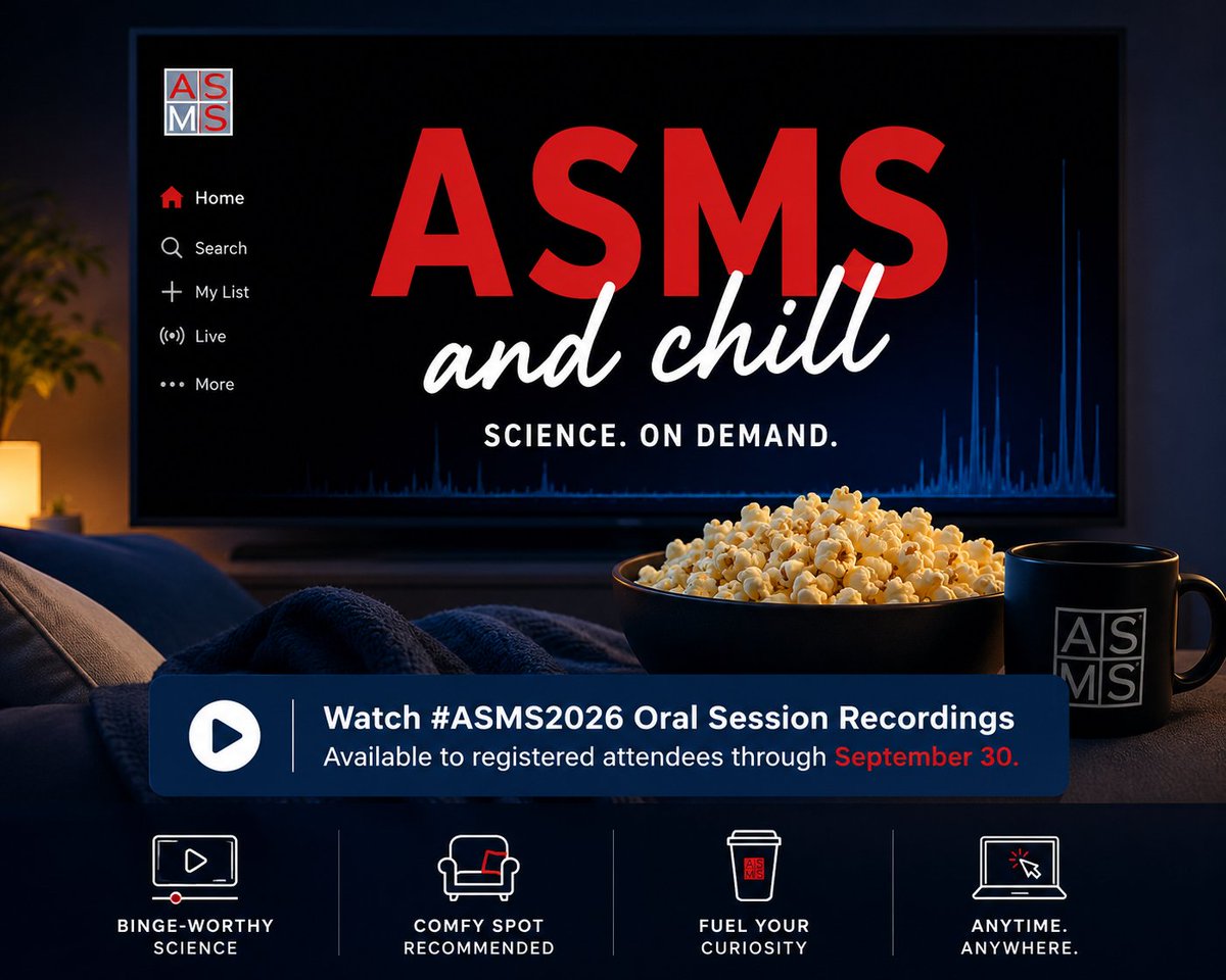 asmsnews's tweet photo. Ready for a #ASMS2026 binge?
Oral session recordings are now available in the Online Planner & App for registered attendees. Watch anytime through September 30!
https://t.co/UK8MqSfcnM
#MassSpecCommunity https://t.co/26dlE8w4qD