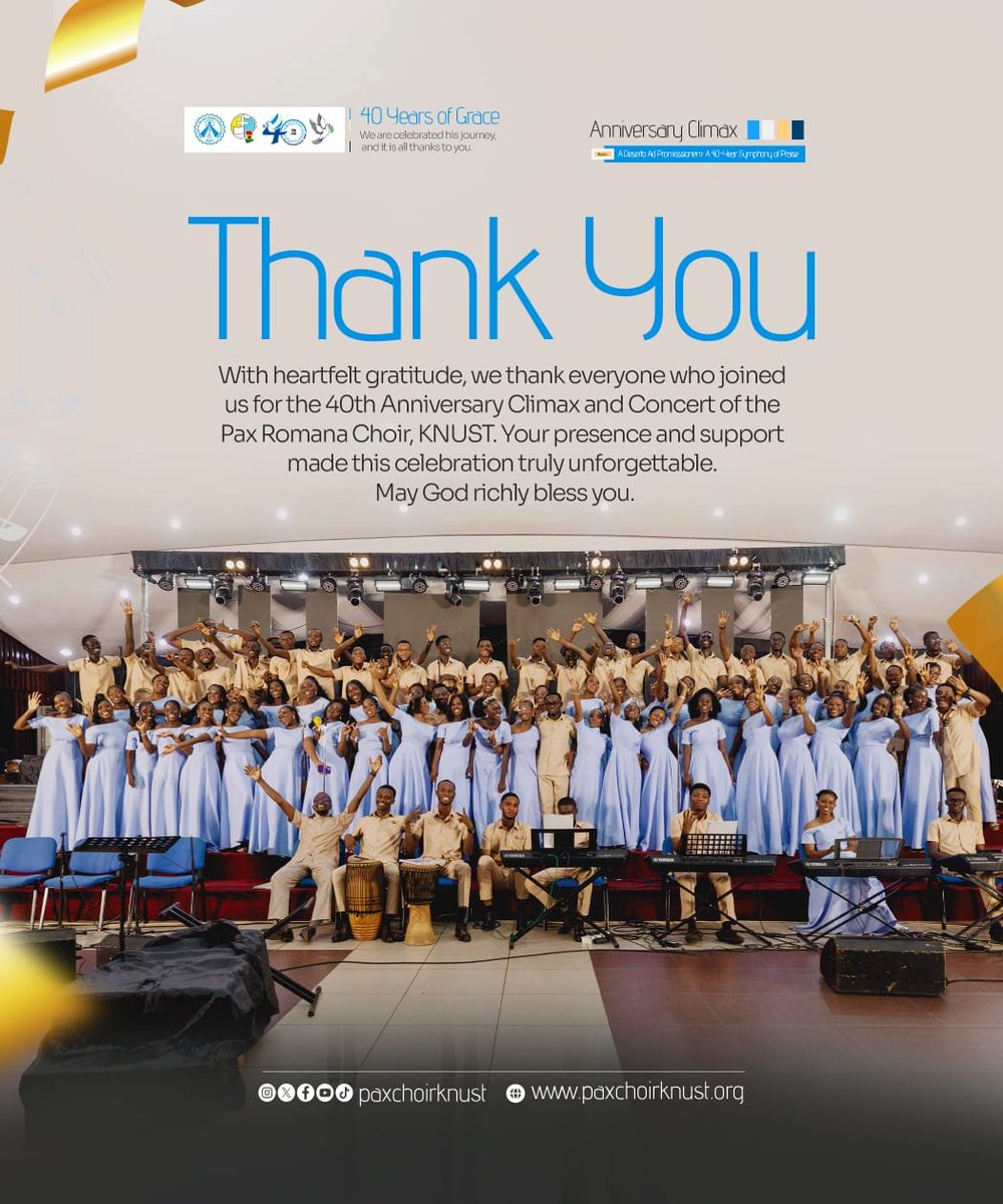 PaxChoirKNUST1's tweet photo. IMCS PAX ROMANA CHOIR, KNUST LOCAL 🕊️❤️💫
Our hearts are overflowing with gratitude.
Thank you to everyone who joined us at the Great Hall to celebrate Cantate@40.
The symphony continues!
💃🏽💃🏽💃🏽💃🏽💃🏽💃🏽💃🏽💃🏽
#Cantate@40🥳
#40YearsOfGrace🔥
#PaxChoirKNUST🕊️ https://t.co/CJVhMFR5xZ