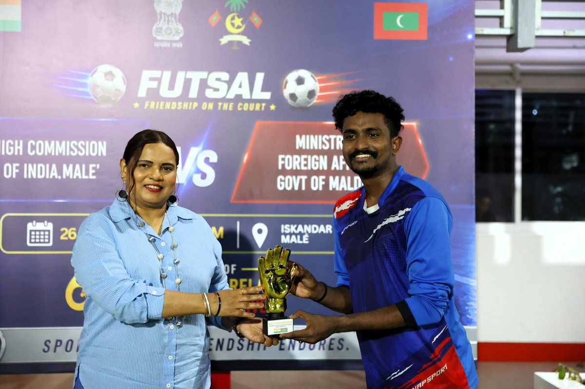 IruthishamAdam's tweet photo. 🌍It was my pleasure to attend the friendly futsal match played between @MoFAmv & @HCIMaldives to mark the 60th anniversary of 🇲🇻🤝🇳🇪 diplomatic relations, built on mutual trust, friendship, and respect. 

The Maldives and India share centuries-old cultural, historical, and people-to-people ties. Cooperation continues in trade, tourism, health, education, infrastructure, connectivity, climate resilience, security and capacity building. Both countries continue to strengthen cooperation under bilateral partnership for the benefit of the people.  

The anniversary has been celebrated with high-level exchanges and special initiatives. 

@MoFAmv 
@HCIMaldives 
@MDVinINDIA