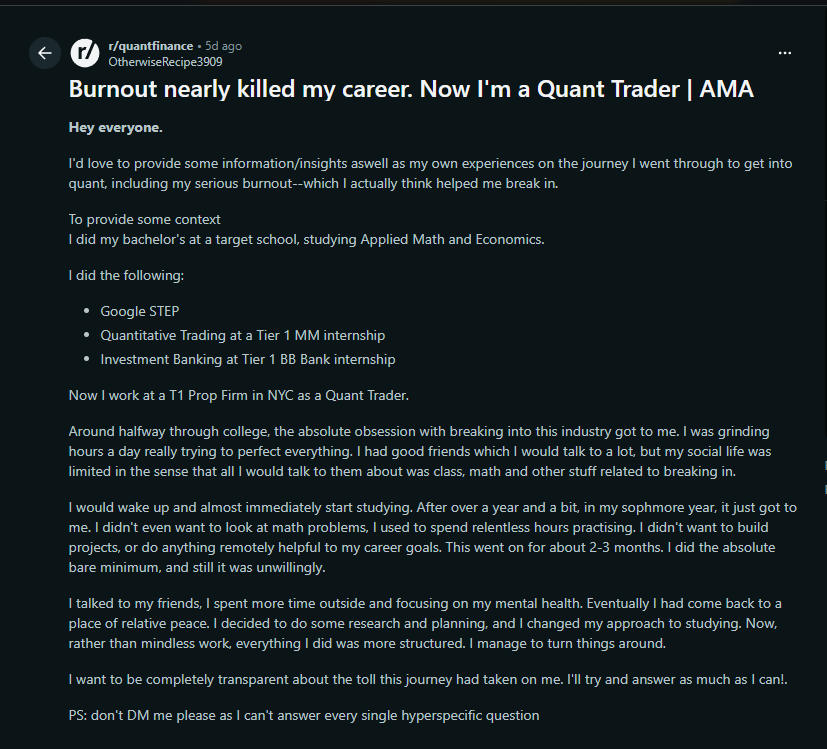 gemchange_ltd's tweet photo. Burnout nearly killed his career. Now he's a Quant Trader https://t.co/Y16Qm37bh5