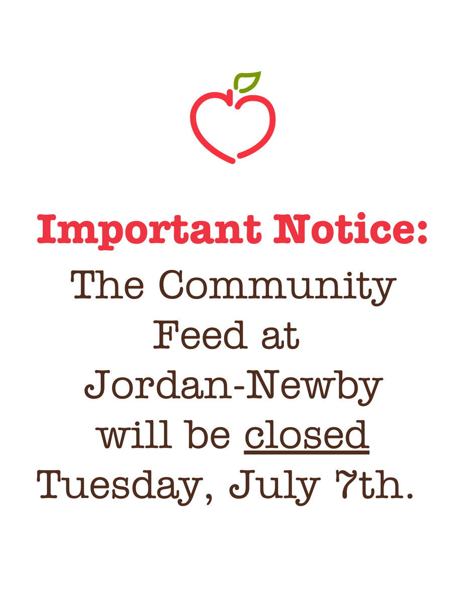 FoodbankSEVA's tweet photo. Closure Notice‼️
The Community Feed at Jordan-Newby will be closed tomorrow, Tuesday, July 7th. 
Please visit https://t.co/8JXP7VbGbJ to find other nearby resources. https://t.co/K1fj30RJ01