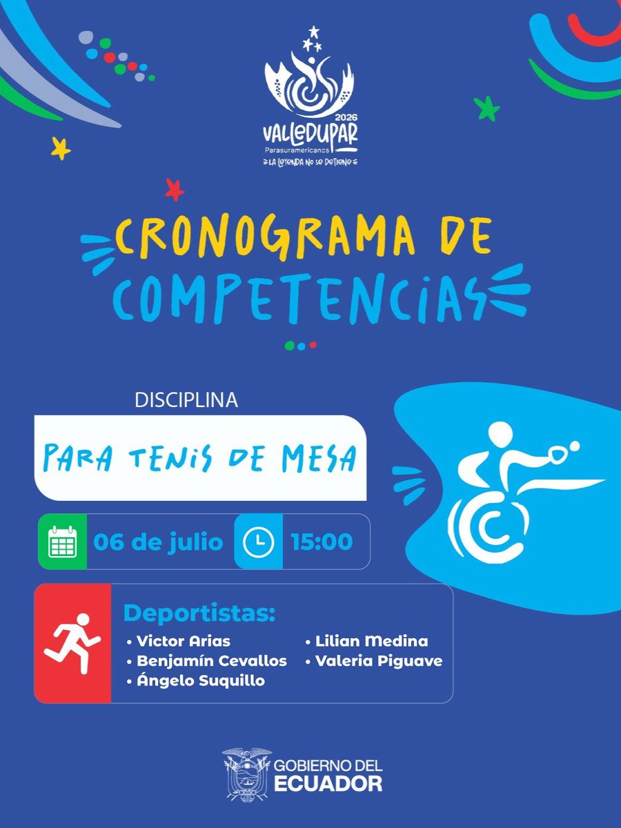 DeporteEc's tweet photo. Las actividades tricolores no se detienen en los Juegos de @Parasura2026. 💪

Conoce a los deportistas que buscarán subirse al podio en esta jornada. 🇪🇨 https://t.co/jdRFuvxhEb