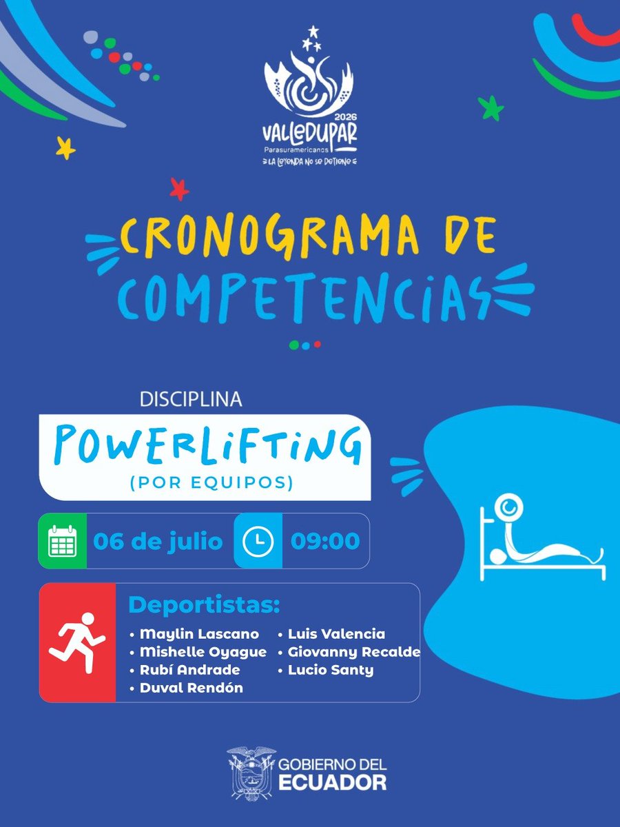 DeporteEc's tweet photo. Las actividades tricolores no se detienen en los Juegos de @Parasura2026. 💪

Conoce a los deportistas que buscarán subirse al podio en esta jornada. 🇪🇨 https://t.co/jdRFuvxhEb