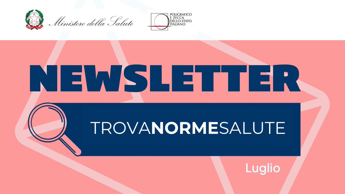 MinisteroSalute's tweet photo. 🔎 Vuoi rimanere sempre aggiornato sulle ultime norme e atti in materia sanitaria?
Leggi la newsletter “Trova Norme Salute”: il canale diretto alle informazioni ufficiali del Ministero della Salute ✉️

🆕Qui la newsletter di questa settimana: https://t.co/L35Ng0AZhL https://t.co/7IgbYihC00
