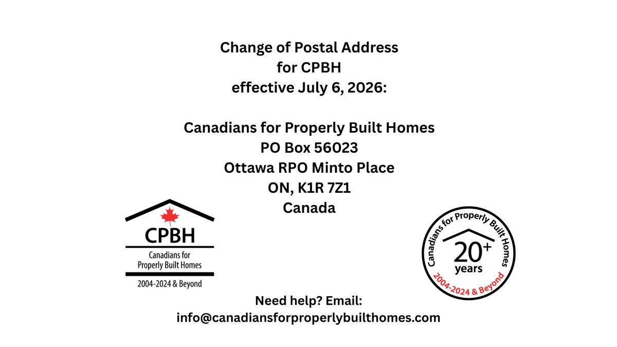 CPBH01's tweet photo. New Canada Post mailing address for CPBH effective immediately!
#ContactUs https://t.co/f8NNcBugpe