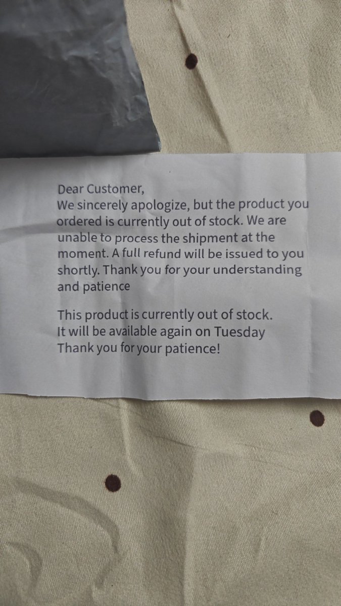 Guy_OnTheMove's tweet photo. @amazonIN order no 407-3006866-3713962
If you guys don't have the order, cancel it, rather than sending a note like this and wasting time of the customers. https://t.co/6R1eStr98K