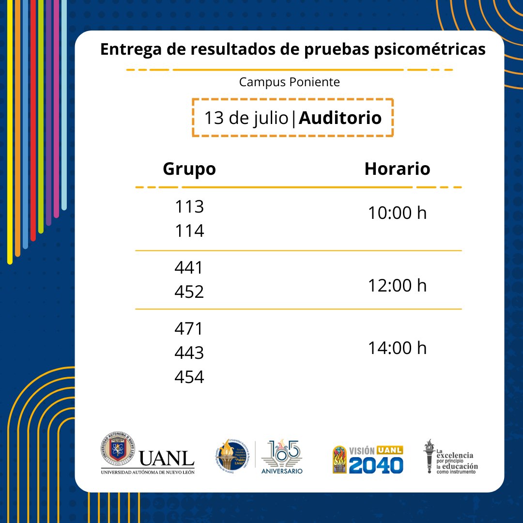 EIPTPL's tweet photo. 🏫Compartimos la siguiente información dirigida a los grupos señalados de esta imagen, del campus Poniente, para realizar la entrega de resultados de pruebas psicométricas por el departamento de Orientación psicopedagógica del 13 al 15 de julio en el mismo plantel. https://t.co/NgzqC6zKlV