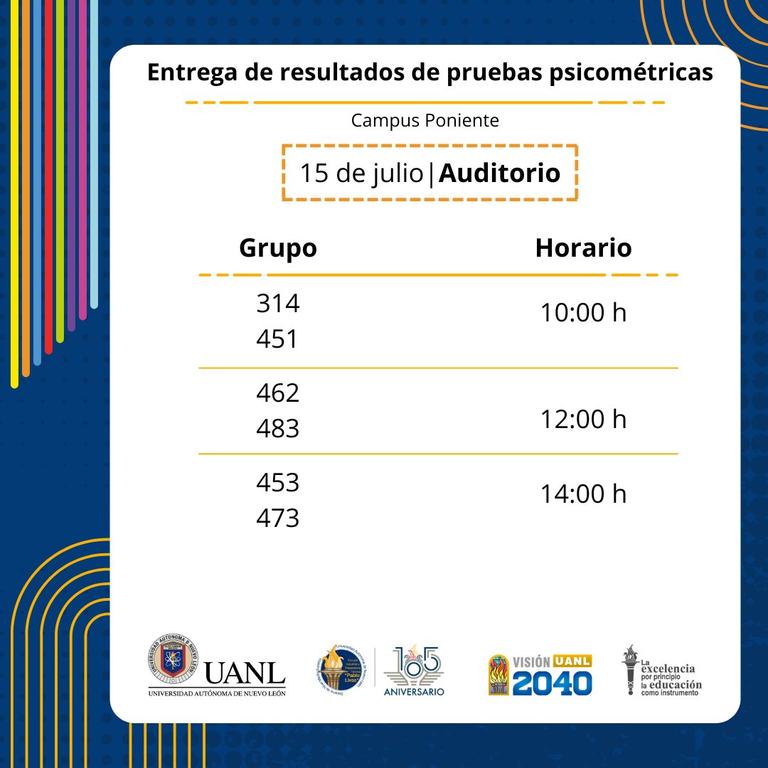 EIPTPL's tweet photo. 🏫Compartimos la siguiente información dirigida a los grupos señalados de esta imagen, del campus Poniente, para realizar la entrega de resultados de pruebas psicométricas por el departamento de Orientación psicopedagógica del 13 al 15 de julio en el mismo plantel. https://t.co/NgzqC6zKlV