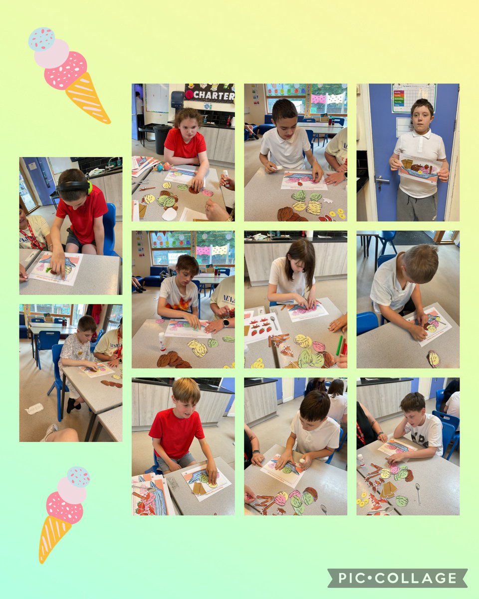 YsgolHenFelin's tweet photo. Lovely Monday in #class14 we enjoyed forest schools this morning, used our mathematical skills to create a tally chart of favourite ice cream flavours and created our own 2D ice cream sundaes. #YHF https://t.co/QdGSCFKD8M