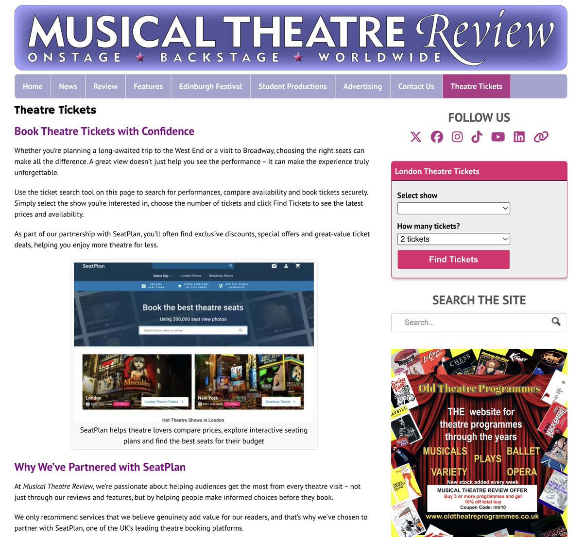 MusicalTheatreR's tweet photo. We only recommend services that we believe genuinely add value for our readers &amp; that’s why we’ve chosen to partner with @SeatPlan

It’s a chance to discover the best seats &amp; ticket prices + support MTR’s independent theatre journalism too. Many thanks!

https://t.co/Cziww7so64 https://t.co/5TzNwc1l8G