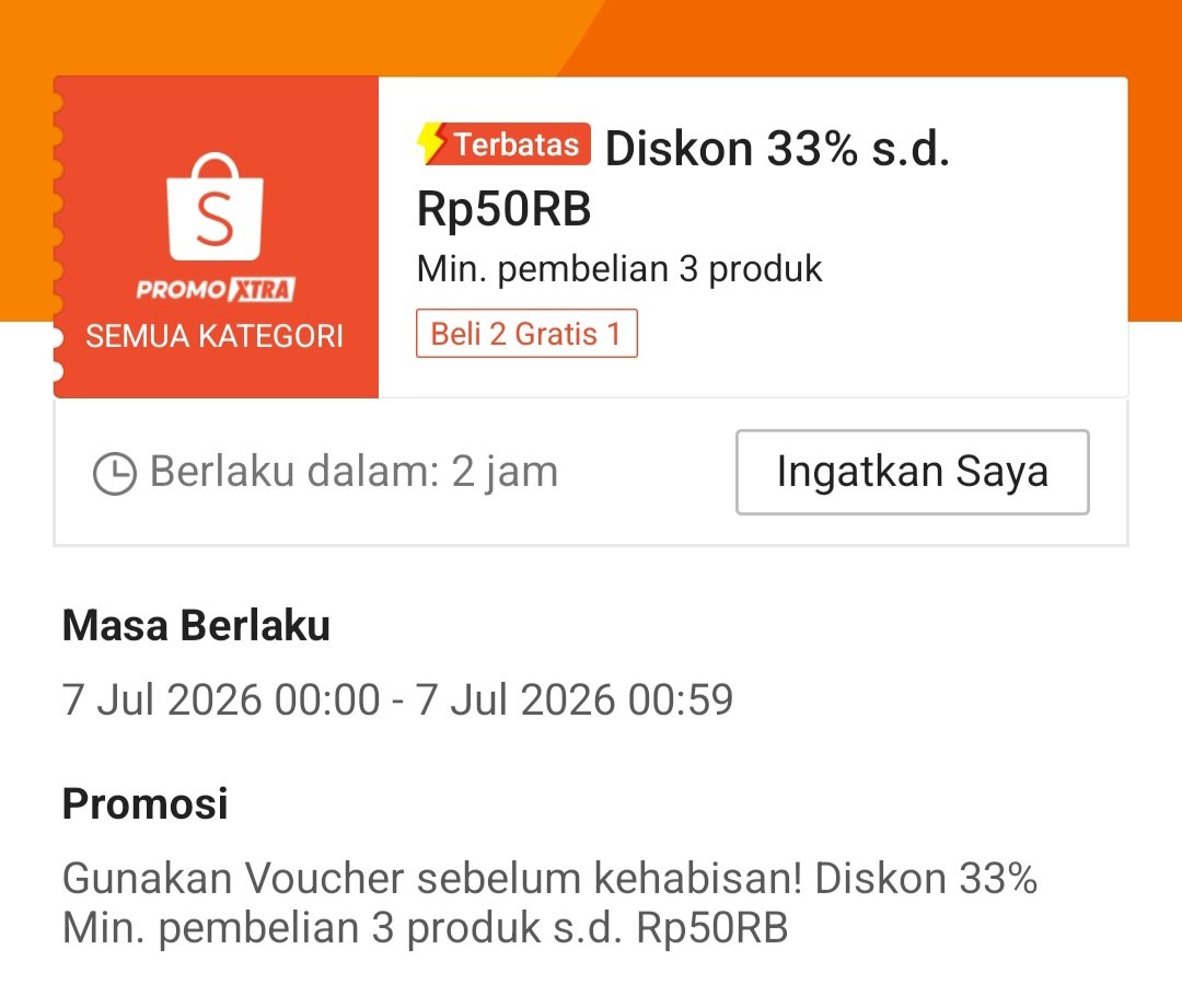 queeneribae's tweet photo. Info Promo Shopee Disc 33%
Beli 2 Gratis 1 maksimal 50rb
https://t.co/WAgu2g6r9U
semua kategori
Hanya berlaku 1 jam
Jam 00.00 - 00.59 https://t.co/LEZOJ2QpFk