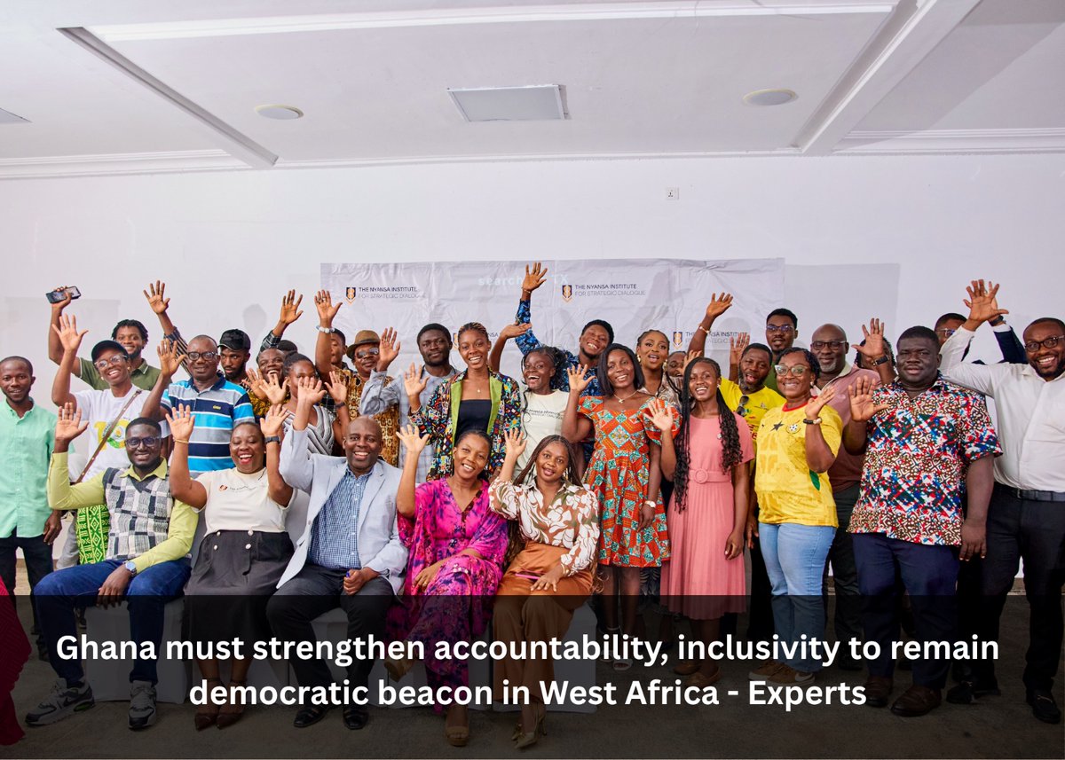 Nyansainstitute's tweet photo. Governance experts and civil society actors have called on Ghana to strengthen accountability, inclusivity and citizen participation in order to maintain its reputation as a democratic anchor in West Africa.

Read: https://t.co/2zBwOykydV

Source: @TheGhanaWeb 

#NyansaDialogue https://t.co/aJkAPPhWF6