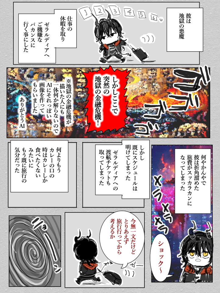 悪魔とか天使モチーフ多いですね。これは悪魔のカスみたいな漫画。
肝臓を売って旅費を稼ぐ1 