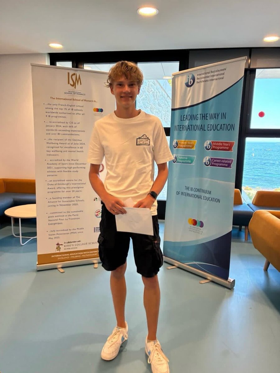 ISMonaco's tweet photo. 🌟 A perfect 45/45! Congrats to Vincent Scheele on his exceptional achievement in the IB Diploma Programme, earning a perfect score of 45/45 and achieving the Bilingual IB Diploma. This is the 3rd consecutive year that an ISM student has achieved this remarkable accolade. Bravo! https://t.co/3eTgtB5Ix5