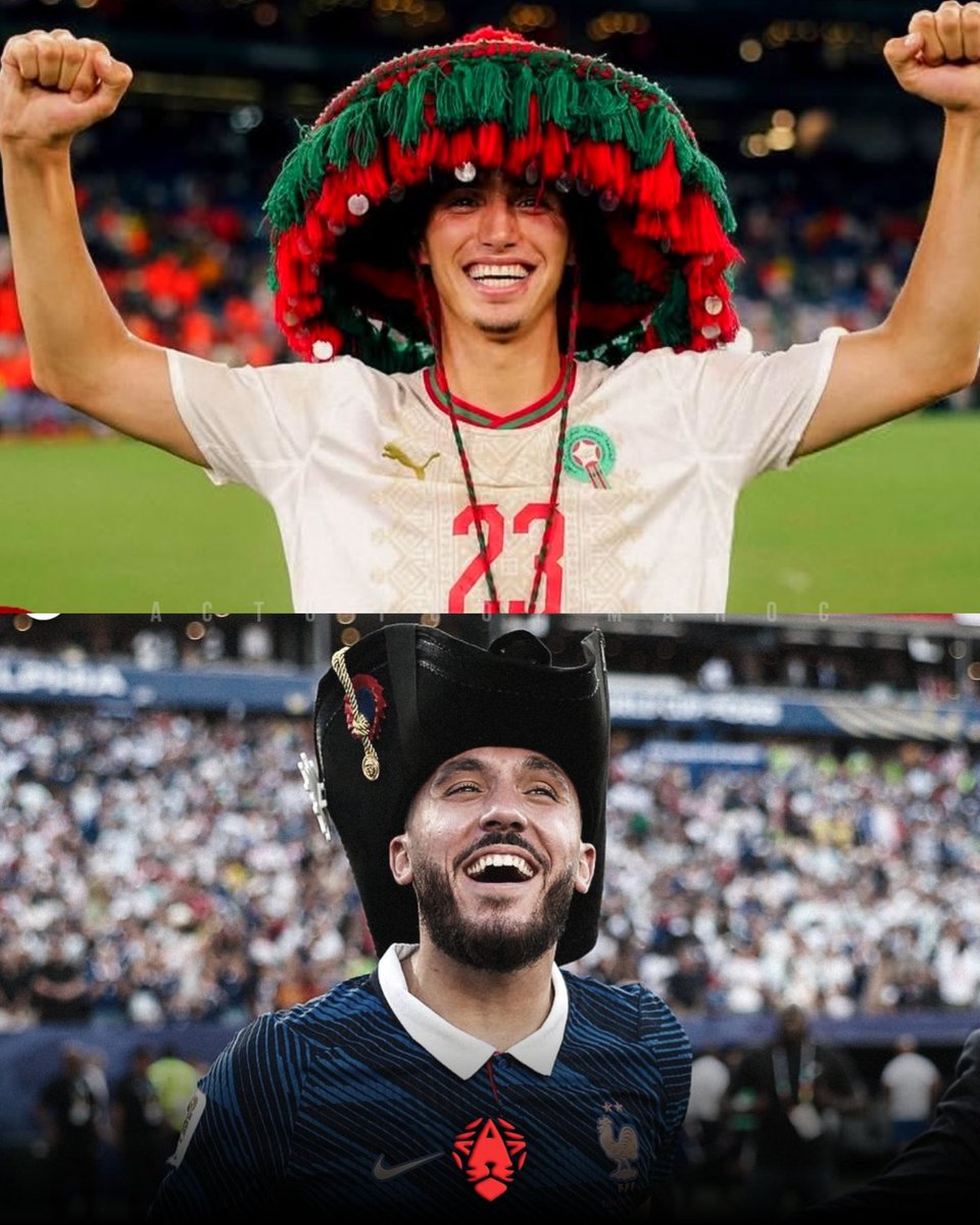 ActuFootMaroc's tweet photo. Les marocains eux, portent des chapeaux qui symbolisent la 𝗖𝗨𝗟𝗧𝗨𝗥𝗘 𝗠𝗔𝗥𝗢𝗖𝗔𝗜𝗡𝗘 ! 🇲🇦❤️

C'est ça, la vraie fierté. 😘 https://t.co/4SWPSswk9s