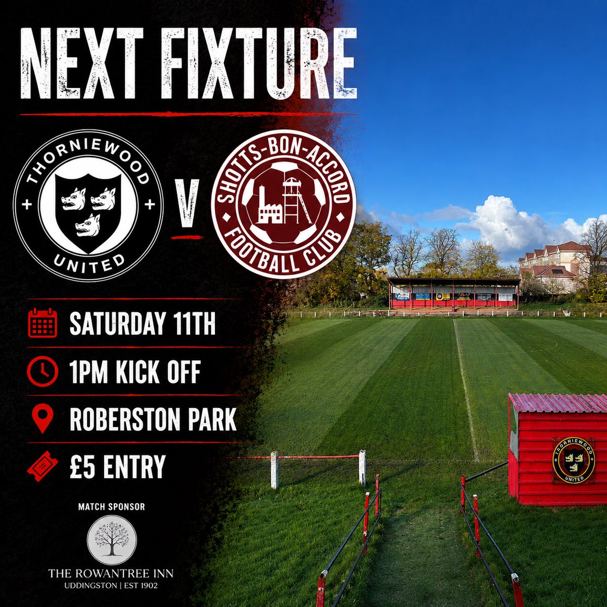 Thorniewood's tweet photo. ⚽️ PRE-SEASON GAME 3 ⚽️

We’re back at Robertson Park this Saturday as we welcome Shotts Bon Accord for our third pre-season fixture.

🏆 Thorniewood v Shotts Bon Accord
📅 Saturday 11th
⏰ 1PM Kick-Off
📍 Robertson Park
🎟️ £5 Entry

Get along and support the boys! 🔴⚫️ https://t.co/DlJ66ylJzg