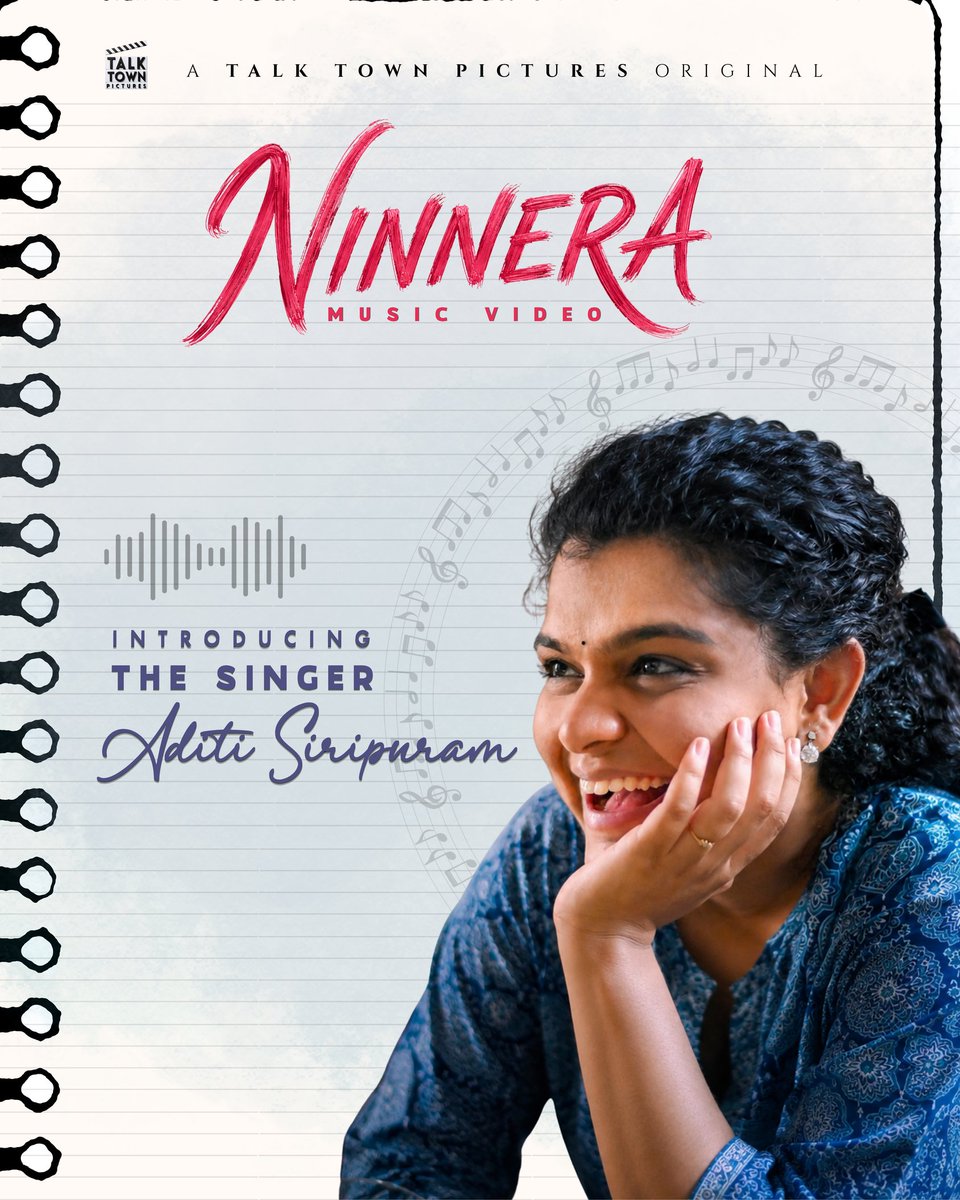 TalkTownPicture's tweet photo. A voice that carries every emotion, turning every note into a feeling and every lyric into a memory✨️🎙

Introducing #aditisiripuram the voice of #Ninnera

Get ready to hear every emotion come alive on 17.07.26. ❤️🎤

#TalkTownPicturesOriginal #singerReveal #TalkTownPictures https://t.co/ApzQCUNt1w