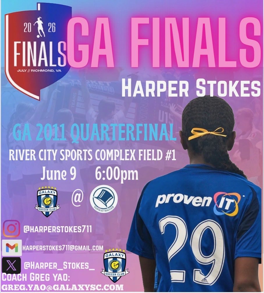 Harper_Stokes_'s tweet photo. Girls Academy Nationals

Galaxy SC U15 GA 🆚 Tophat

🗓️ July 9, 2026
⏰ 6pm EST 

@GAcademyLeague @GalaxySCIL @TopDrawerSoccer @PrepSoccer @TheSoccerWire @ImYouthSoccer 
#jobsnotdone https://t.co/zPPAmTnSJB