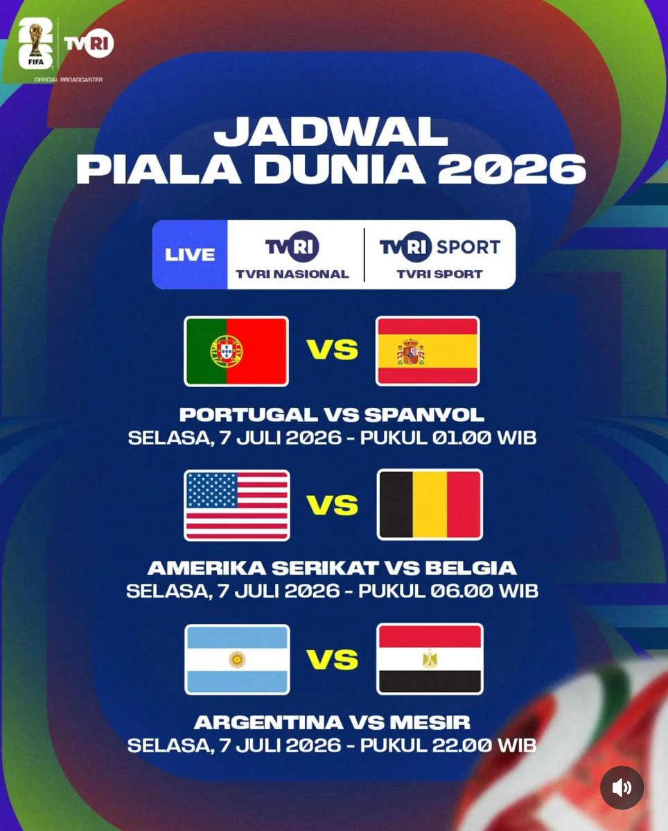 TVRIBabel's tweet photo. Saksikan kelanjutan laga pertandingan Piala Dunia 2026 di TVRI Nasional dan TVRI Sport

#TVRI #BolaGembira #TVRIBangkaBelitung https://t.co/KyM3rXKRCv
