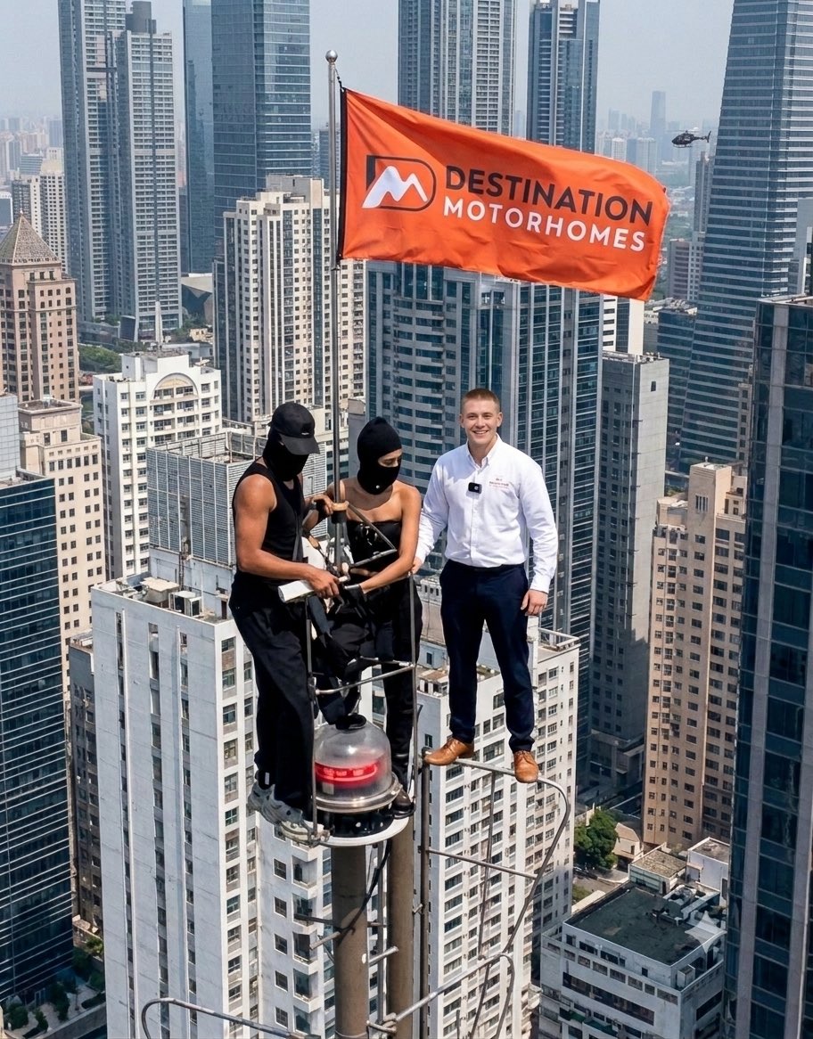 DestinationMoHo's tweet photo. THE LENGTHS THE TEAM WILL GO TO PROMOTE OUR OPEN DAY!
-
Destination Motorhomes Open Day Event
Saturday 11th July 2026
09:00 - 19:00
Stratford upon Avon, CV37 9RQ
-
YOU’RE INVITED!
-
Tom will be there, safely on the ground, to show you around all our stock. https://t.co/n6cz7GOut8