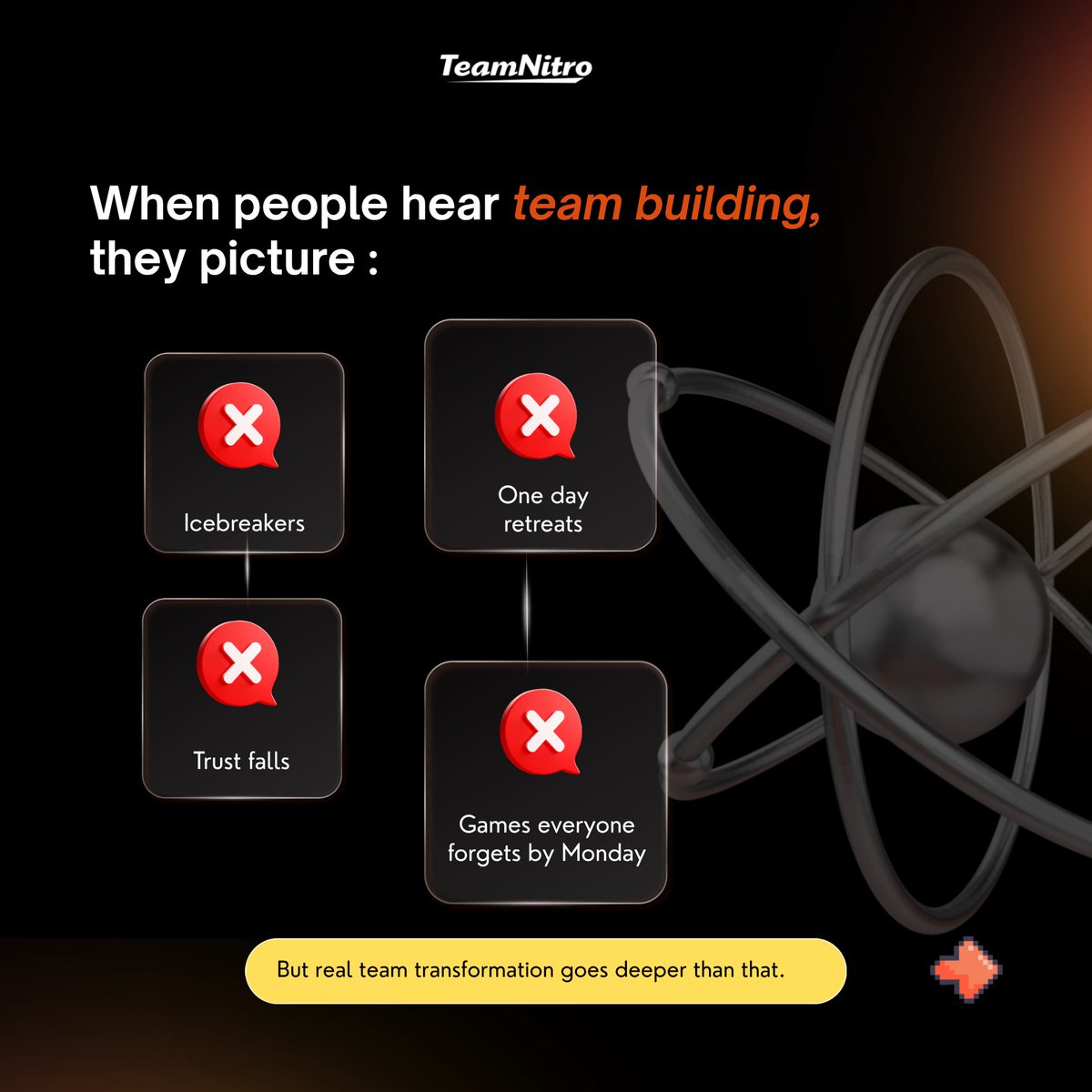 MyTeamNitro's tweet photo. When people hear “team building,” they think of games and group photos. We think of stronger communication, better collaboration, and lasting culture.

At Team Nitro, we design experiences that create real impact not just memories.

Play is Serious Business🎮

#TeamNitro https://t.co/zu1flkfLe8