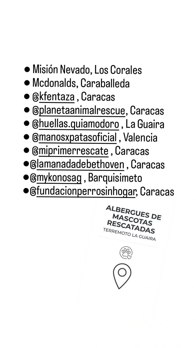 MargaritaPets's tweet photo. Aquí algunos de los albergues y fundaciones que han rescatado mascotas afectadas por el #terremoto en La Guaira. Ayudemos al reencuentro de familias. #venezuela https://t.co/FIybZhXTj3