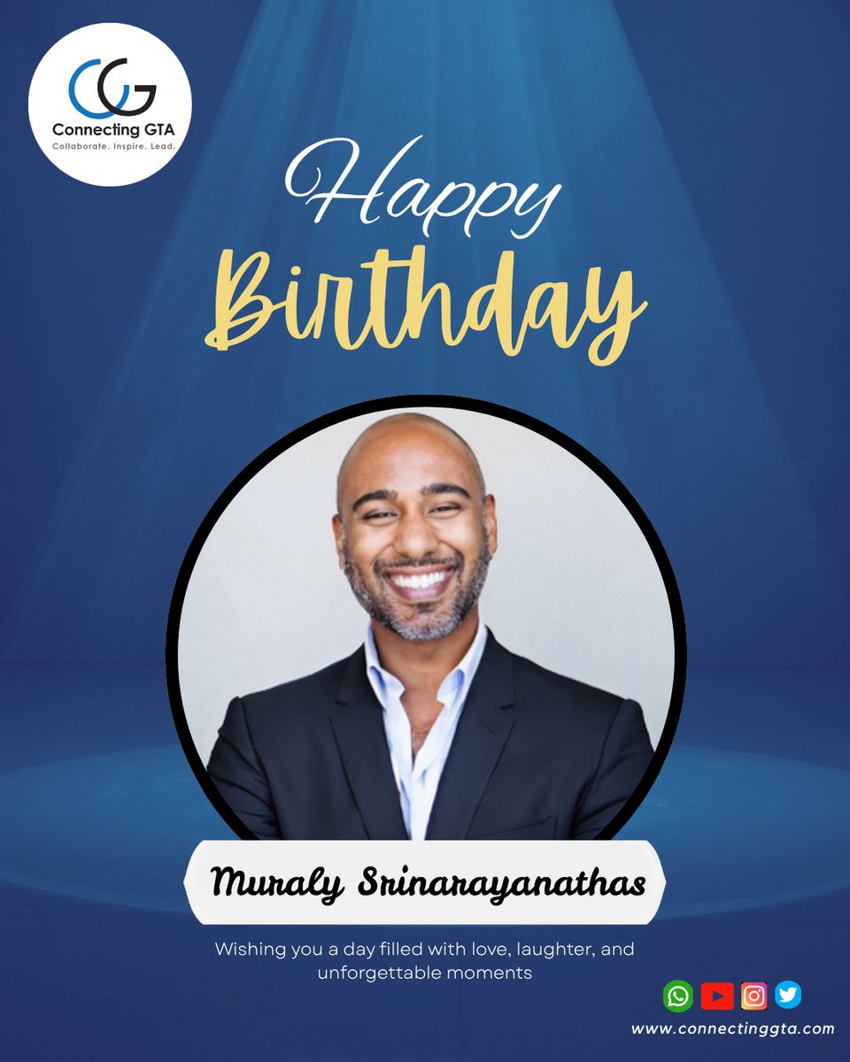 connectinggta's tweet photo. Happy Birthday, Muraly Srinarayanathas.

Wishing you a wonderful birthday and a year ahead filled with good health, continued success, and new opportunities. Thank you for your dedication and leadership. We hope you have a fantastic celebration. https://t.co/kYE20386Wf