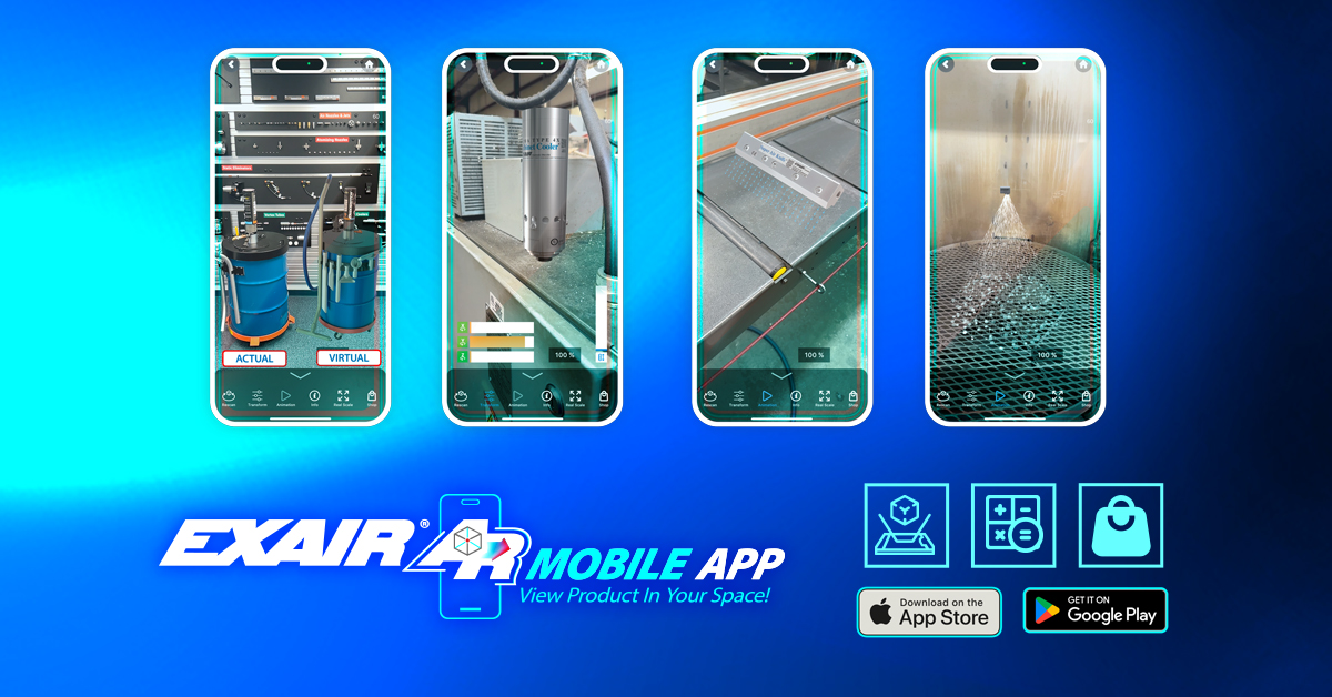 EXAIR_JS's tweet photo. Download the EXAIR AR app! Shop, view in your space, and purchase EXAIR products all from your mobile device. Tap hotspots on the models to learn more about them, and place them in your process.

Now available in the Apple and Google Play Stores! https://t.co/YinpGjBpWN https://t.co/ol5MzPZ6hT