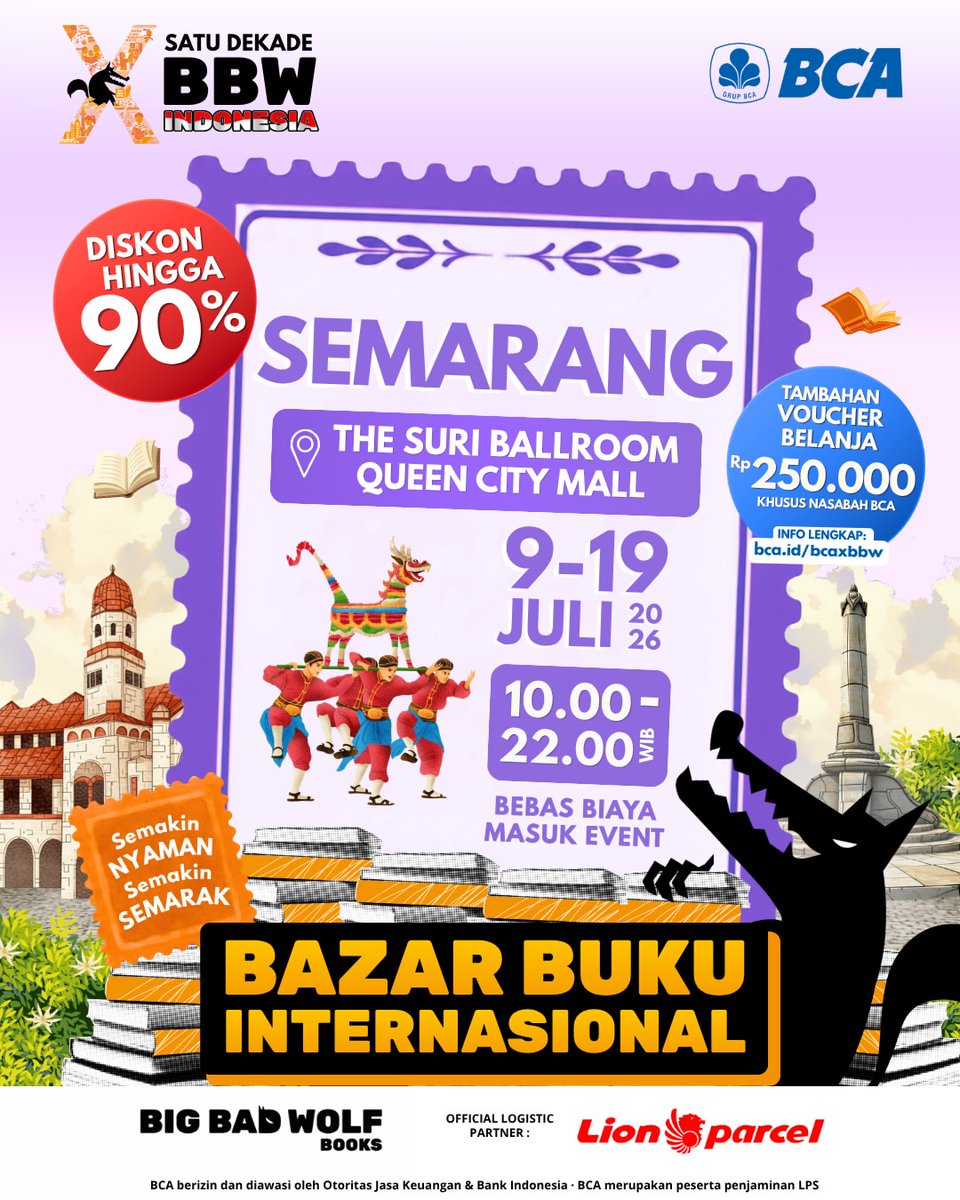 nabreads's tweet photo. Open Jastip BBW Semarang 2026 by Nabreads Bookshop is back! 📚🌷

Fee jastip start from 10K, accepting all genres from Fiction, Nonfiction &amp; Children! 🤍

Live Shopping everyday from 9-19 July 2026 only on Whatsapp Group! 📩

🔗 https://t.co/AxitI1Lr28 https://t.co/HdmcPsJzDo