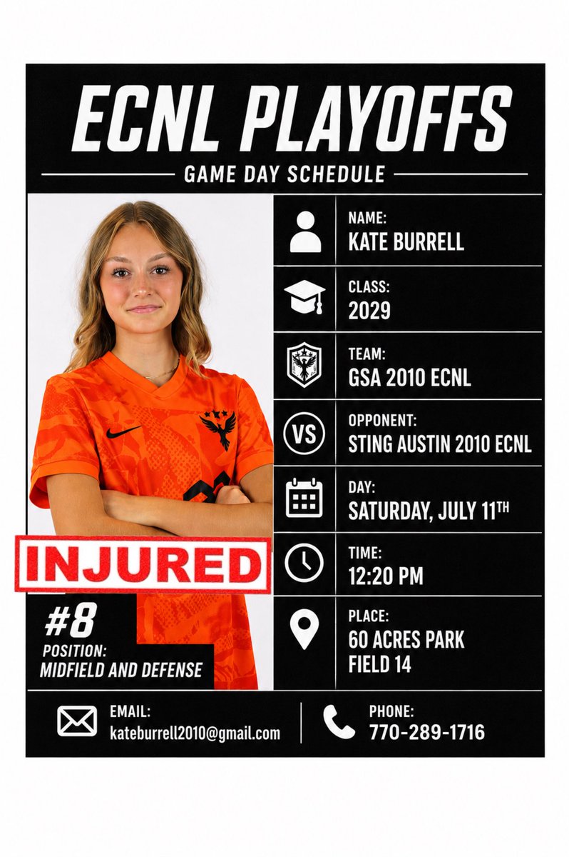 kaitlynburrell_'s tweet photo. Unfortunately I am unable to play at playoffs this year, due to a stress fracture in my lower back. But I will still be attending to cheer my teammates on!! But I will most likely be back before the start of the new season!! #ecnlgirls #ecnlplayoffs #classof2029 https://t.co/UP3Y64akQl