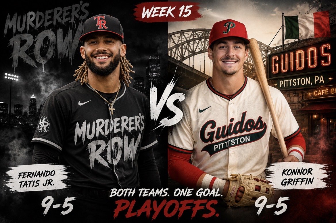 PittstonGuidos's tweet photo. Week 15. Playing my good buddy @Murderersrow11 this week! https://t.co/5CeF7rl1o9