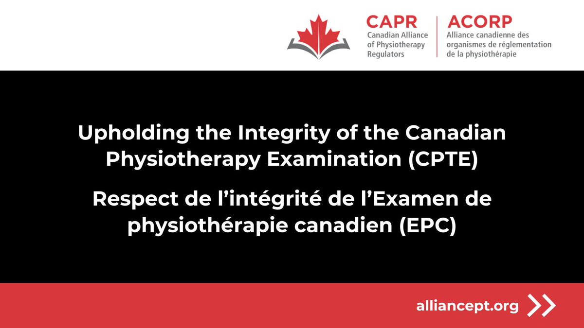 CAPR_alliancept's tweet photo. Le contenu de l’Examen de physiothérapie canadien est confidentiel et exclusif. En s’inscrivant à l’examen, les candidats consentent à respecter les règles de conduite de l’ACORP. Renseignez-vous sur les responsabilités des candidats à l’examen : https://t.co/5O9gyg9PKk https://t.co/0h0CoPln74