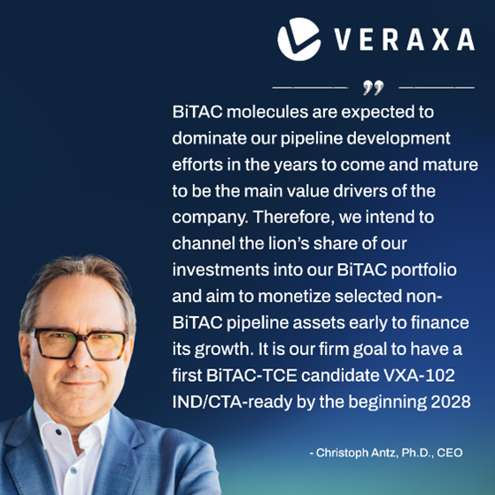 VERAXABiotech's tweet photo. 🧬 $VRXA looks ahead: doubling down on its BiTAC® platform, with VXA-102 targeted IND/CTA-ready by early 2028. Plans to monetize non-BiTAC assets to fuel growth, plus VXA-901 (AML) &amp; HER2-ADC open for partnering.
Read more: https://t.co/B96f6iadjg
#Biotech #Oncology https://t.co/W9mhobAeYx