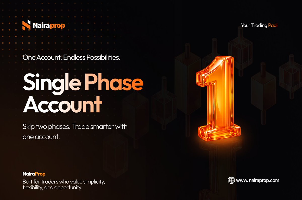 nairaprop's tweet photo. Why survive 2 phases when 1 can get you there?Most of you don't know that at NAIRAPROP we have a 1 Phase account.

📢Introducing the 1 PHASE ACCOUNT, it features;

• 20% max DD for 200k to 3M account
• 10% & 15% max DD for 50k & 100k accounts respectively.
• 10% Profit Target for all account 
• Choose between Equity and Balanced based drawdown 
• LIVE dashboard tracking 
• Seamless KYC as usual 
• Instant Nibss Payout to your bank account 

Pass Phase 1, Get funded directly, No waste of time.
ONLY at NAIRAPROP 
Start now ⬇️ 
https://t.co/DcytreYKND
