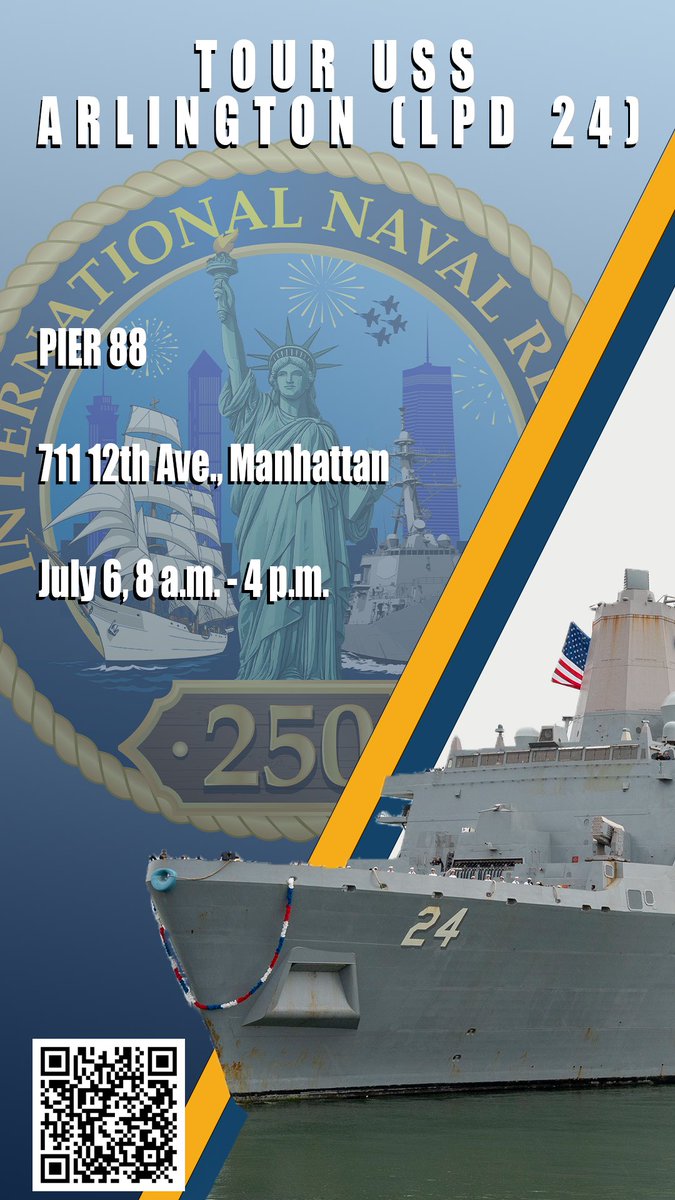 FleetWeekNYC's tweet photo. NYC! Thanks for making us feel right at home. 😊 

We’ve had a great time so far — &amp; we’d like to return the favor by offering a public ship tour of USS Arlington (LPD 24) at Pier 88 in Manhattan from 8-4 pm. 🛳️ 
Drop by, say hi, check out the crib and meet us!! 

🇺🇸🗽⚓️

#INR250 https://t.co/e86oiOEaAo