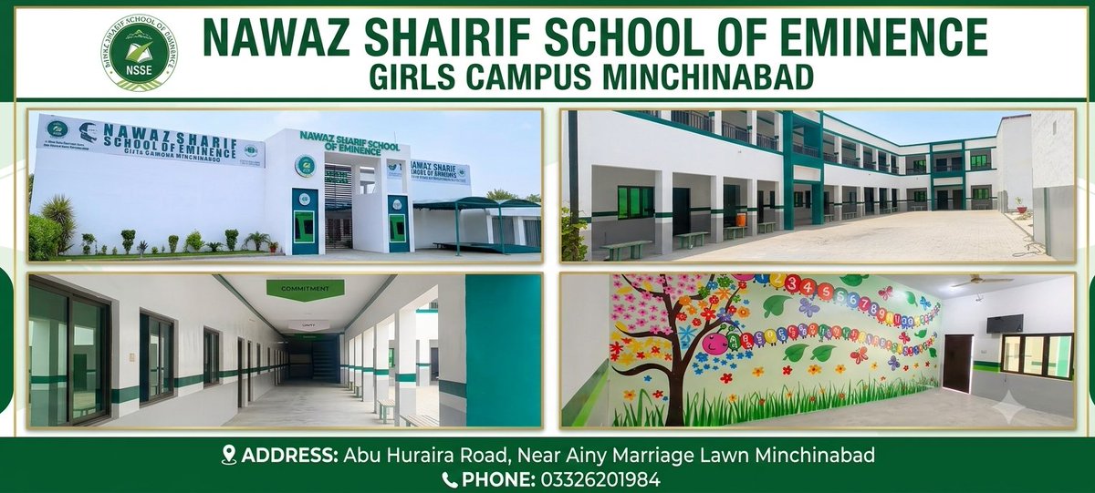 NSSEGIRLMCD's tweet photo. Nawaz Sharif School of Eminence Girls Campus Minchinabad 

Admissions Open

#NawazSharifSchoolOfEminence #NSSEStateOfArtSchools #girlscampusminchinabad #SchoolofEminence #GovtOfPunjab #BrightFuture #PEF #FutureStartsWithEducation #نوازشریف_سکول_آف_ایمننس #FutureBeginsHere https://t.co/VdQJ4YalIZ