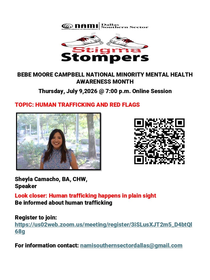 Jesushealer's tweet photo. Bebe Moore Campbell National Minority Mental Health Awareness Month

TOPIC: Human Trafficking, Grooming and Red Flags

Is trafficking really happening here?

Human trafficking, For sale: People are not commodities. 

Interrupt exploitation early: conversations can change things. https://t.co/d0QHYxEh0k